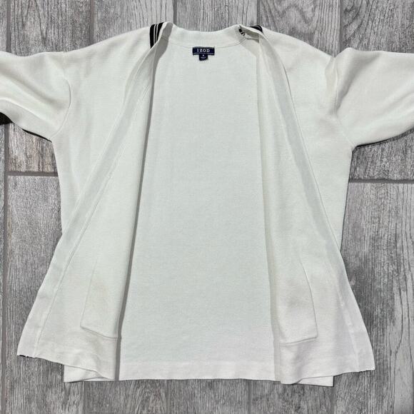 IZOD Open Cardigan Size Medium White Ivory Cream Black Stripe - Picture 6 of 10